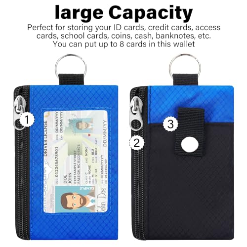 Image of Minimalist RFID Wallet with Lanyard, Multi-Functional ID Case with 2 Zipper Pockets and Key Chain for Men and Women, Tactical Badge Pouch Cards Holder, Coin Purse for Travel Sports-BK+DBU