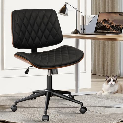 Image of CLATINA Home Office Desk Chair with Wheels, Adjustable Height Armless Office Chair, PU Leather Mid Back 360 Swivel Computer Chair, Modern Walnut Chair for Home, Meeting, Reading Room,Black(1 pk)