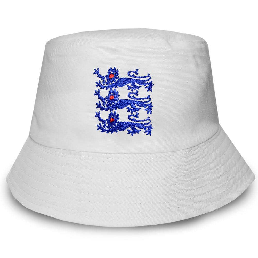 TeddyT's Kids 3 Lions England White Embroidered Bucket Sun Hat (6-10 Years)