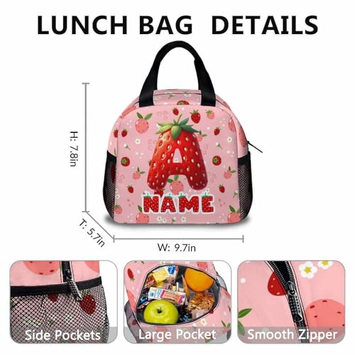 Girls Schoolbag, Custom Strawberry Letter Backpack for Girls, Personalized 3Pcs Set Casual Bookbag for Preschool Elementary Kindergarten Travel4
