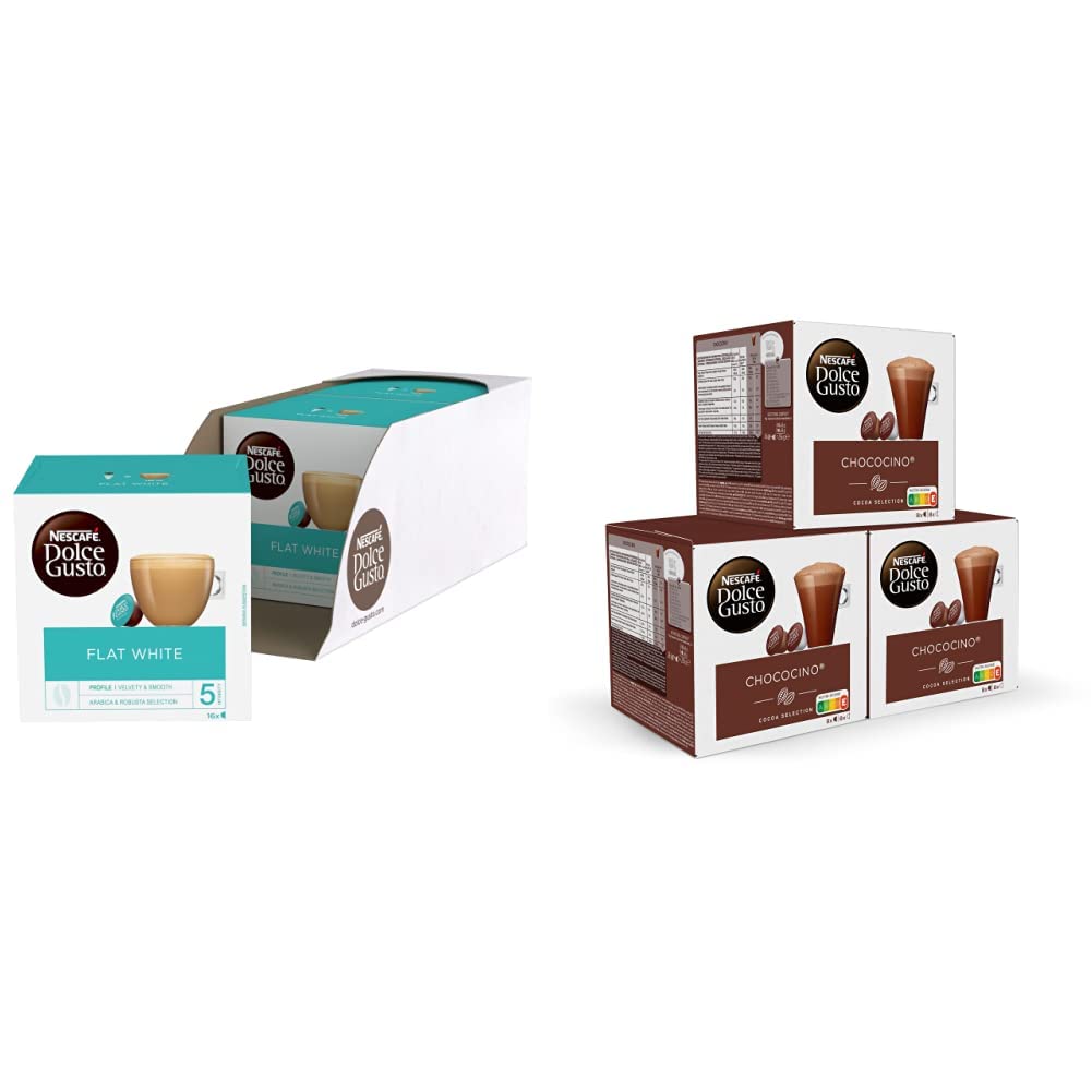 Nescafe Dolce Gusto Flat White Coffee Pods,16 Count (Pack of 3) & Nescafé Dolce Gusto Chococino Coffee Pods (Pack of 3, 48 Capsules)