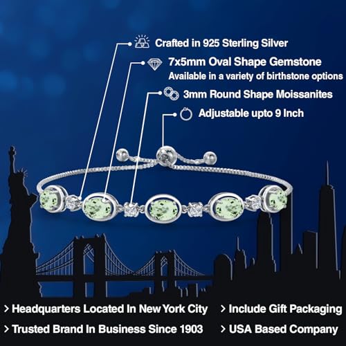 Gem Stone King 925 Sterling Silver Green Prasiolite and Moissanite Tennis Bracelet For Women | 3.75 Cttw | Gemstone Birthstone | Oval 7X5MM | Fully Adjustable 10 Inch2