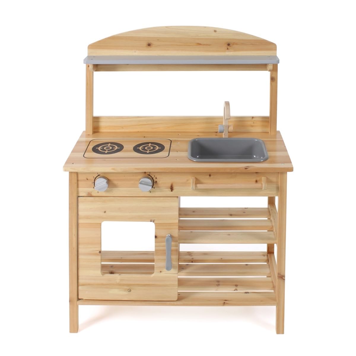 Bayer Chic 2000 Matschküche, unbehandelt, vollmassives Holz, Outdoor-Kinderküche, für Kinder ab 3 Jahren, Naturholz | Robuste Outdoor-Spielküche für Kinder ab 3 Jahren. Mit Kochfeld, herausnehmbarem Spülbecken, Wasserhahn und viel Stauraum
