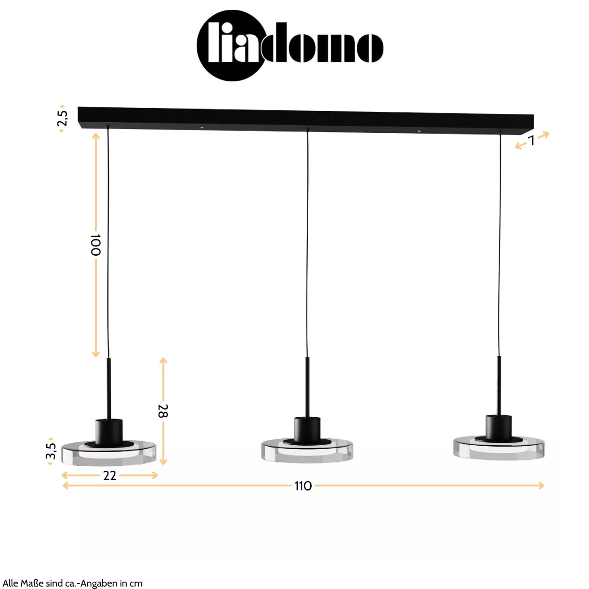 Pendelleuchte Volos, Glas Hängelampe 3-flammig, LED, dimmbar | modernes Design, Esstischlampe, höhenverstellbar, 110 cm Länge, Schwarz, Fernbedienung, 3000-6000K, Nachtlicht, Timerfunktion