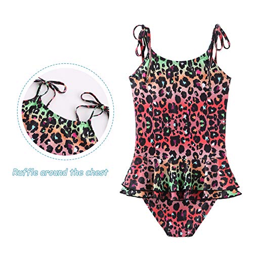 Image of Girls One Piece Swimsuits Halter Ruffled Bathing Suit for Kids Hawaiian Swimwear Leopard Swim Dress 3-16 Years