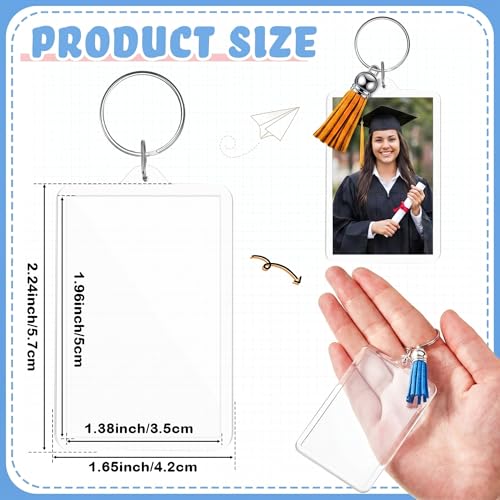 Image of Henoyso 6 Sets Teacher Gift 2.2x1.6 Inch Acrylic Photo Frame Keychain Picture Insert Blank Clear Picture Holder 2026 back to school for DIY