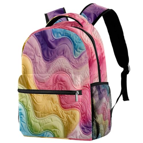 Sac à dos rétro arc-en-ciel avec cœur mignon pour l'école primaire