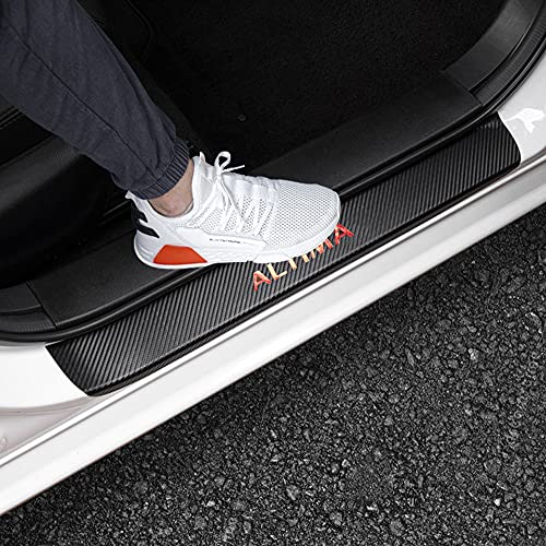 LEXLEY For Nissan 2019-2025 Altima Carbon Fiber Style Leather Door Sill Protector Anti-Dirty Scuff Plate Cover Guard Sills Protector Trim,Welcome Pedal Protect 4PCS -RED