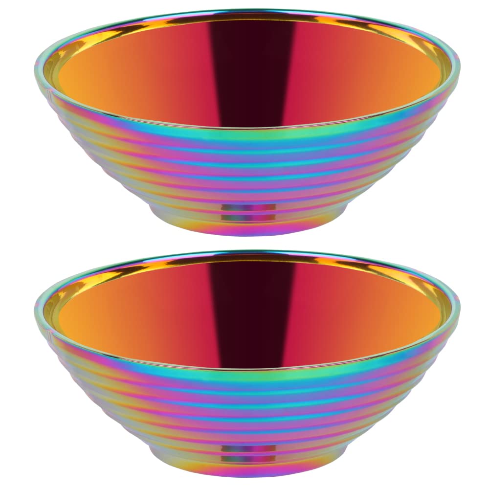 Ramen Schüssel Set, YDware 304 rostfreier Stahl Non-Slip Soup Bowl, Rutschfeste Japanische Schüssel Geschirr für Ramen, Müsli, Salat, 600 ml, 18 * 18 * 6.3cm (Regenbogen-2 Schalen)