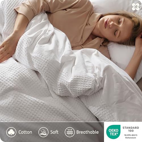 Image of Bedsure Cotton Duvet Cover King Size - 100% Cotton Waffle Weave Bright White Duvet Cover, PureWoven Textured Breathable Bedding Comforter Cover for All Season, 1 Duvet Cover Only 104 inchx90 inch