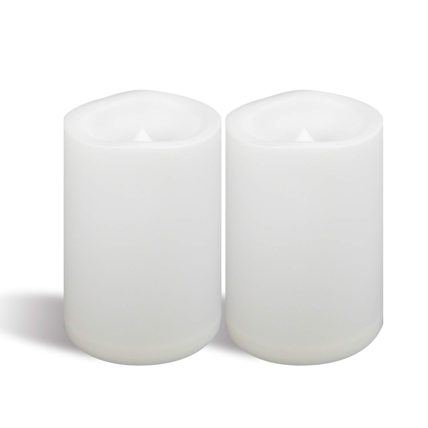 CANDLE CHOICE Waterproof Outdoor Battery Operated Flameless Candles with Timer Large Plastic Resin Bright Flickering Electric LED Pillars Lantern Garden Wedding Christmas Decorations 4”(D)x6”(H) 2 PCS