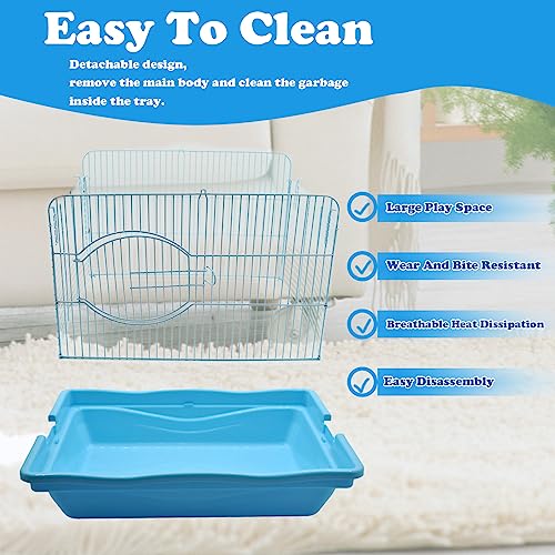 Image of 2-Tier Portable Hamster Cage and Habitats, Travel Metal Mouse Cages with Free Water Bottle, Houses and Exercise Wheel for Any Breed of Hamster and Small Animal (14.6x11.0x11.8inch Blue)