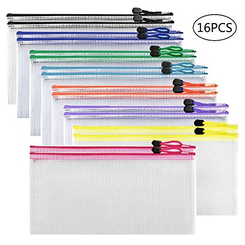 KAIMENG 16 Piezas Poly Cremallera Bolsas de Filas Zipper Sobre File Bag Bill Bag Estuche (8 Colores)