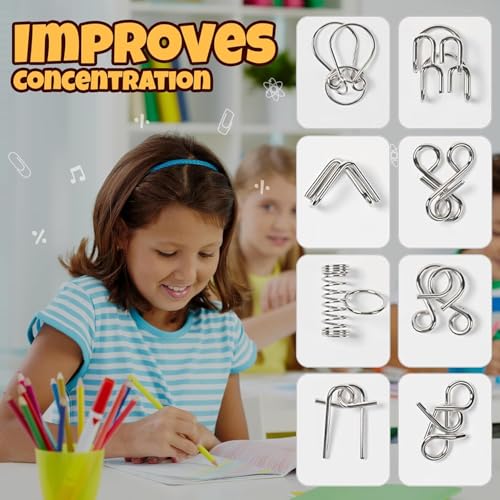 Image of Brain Teasers Metal Wire Puzzle Set of 8 IQ Mental Puzzle Toys for Gifts, Party Favors, Prizes, Disentanglement Puzzle Unlock Interlock Toys IQ Brain Teaser Challenges (Multicolor Box)