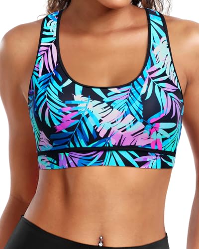 Image of Holipick Women's Sports Bra Bikini Tops Racerback Swim Top Scoop Neck Bathing Suits Top Modest Padded Crop Tops Swimsuit Only