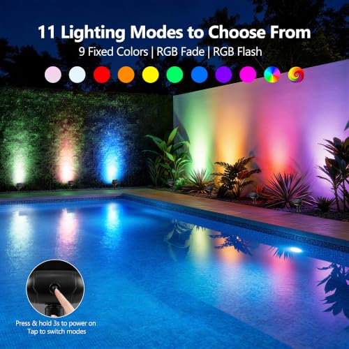 Image of Brizled Solar Powered Spotlight Color Outdoor Spot Light Landscape Lighting | 360 Rotation Head; 9 Color & 11 Mode; IP65 Waterproof; Adjustable Height; Stake or Wall Mounted for Yard Tree Garden Pathway