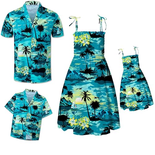 Image of SANGTREE Family Matching Hawaiian Outfits , Casual Beach Travel Clothes ,Vacation Clothing Set for Women & Men & Girls & Boys