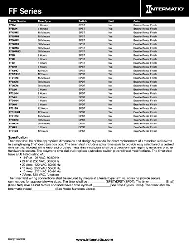 Intermatic Ff12Hhc 12-Hour Spring Loaded Wall Timer, Brushed Metal Finish #TOP2