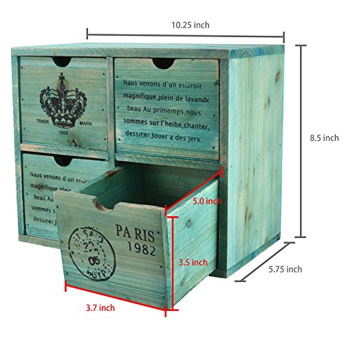 French Country Design Rustic Turquoise 4 Drawer Wooden Storage Cabinet/Jewelry Organizer Chest - MyGift