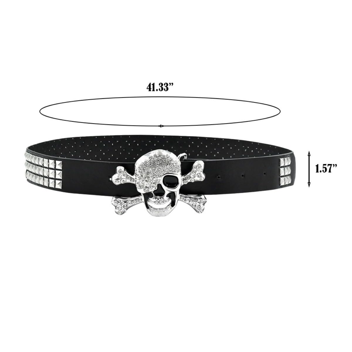 SimplCharm Women's Y2K Rhinestone Gothic Punk Belt Fashion Skull Design Studded Belts Cowgirl Belts For Jean Pant (white)
