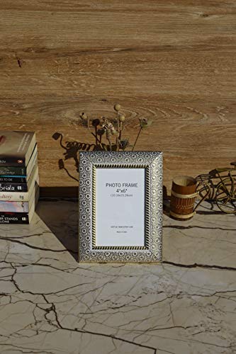 Image of Vintage Gulley 4x6 Inch Photo Frame, White Polystyrene (PS) Rectangular Tabletop Frame with Stand | Vertical Portrait Display | Lightweight Home & Office Decor