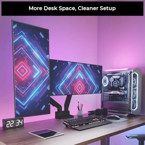 Image of Dual Monitor Arm Gas Spring Stand - Aluminum Alloy & Steel| VESA Mount 75x75 /100x100 Compatible| 1 Year Warranty| Fits 13 inch-32 inch Screens| 2-9KG Load Capacity| Clamp & Grommet Installation - TDS200 Black