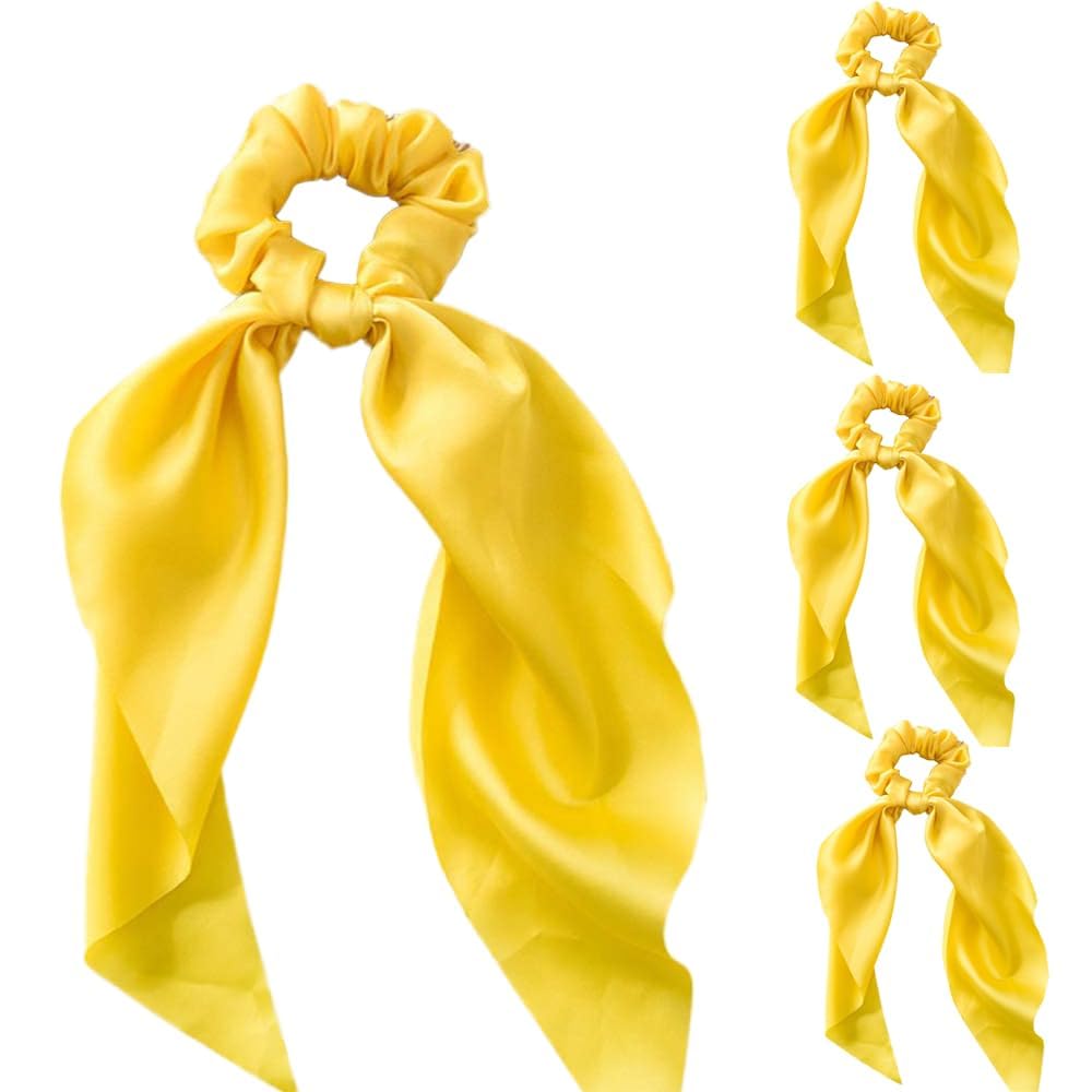 4 Pcs Yellow Women Girl Bow Satin Ribbon Ponytail Scarf Hair Tie Rope Scrunchies Elastic Band Hair Scrunchies Bands Elastics and Ties Hair Elastics Ties Hair Accessories