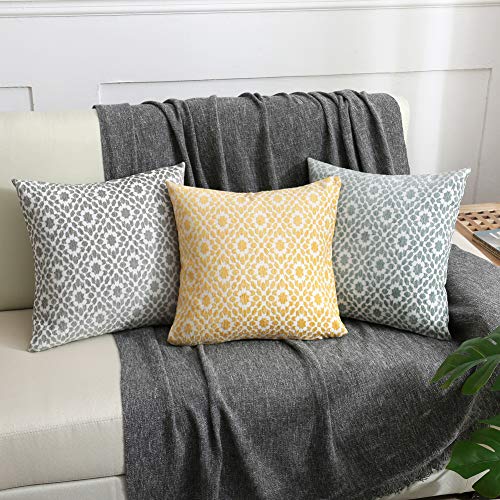 Throw Pillow Covers Double-Sides Embroidered Boho Throw Pillow Cases Accent Pillows For Bed Modern Tribal Textured Decorative Square Pillows Cover Handmade Pillow Shams (Grey-Green-1, 18X18 Inches) #TOP5