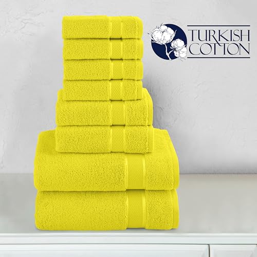 Image of Elegant Comfort Premium Cotton 8-Piece Towel Set, Includes 4 Washcloths, 2 Hand Towels and 2 Bath Towels, 100% Turkish Cotton - Highly Absorbent and Super Soft Towels for Bathroom, Yellow