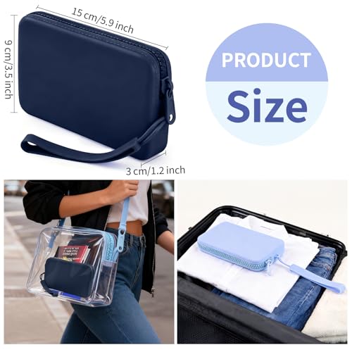 Image of Silicone Period Bags, Set of 2 Blue Tampon Holder for Purse with Zipper & Handle, Sanitary Napkin Storage Bag for Purse, Keeping Discreet Feminine Products