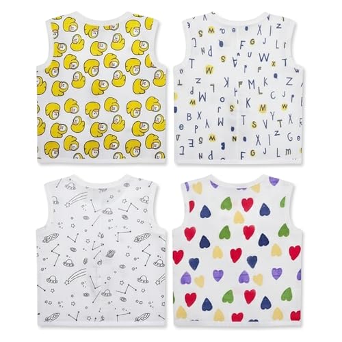 Image of The Boo Boo Club Organic Cotton Baby Jhabla | Pack of 4 Newborn Sleeveless Jabla | Infant Summer Wear | Soft & Breathable Muslin Fabric | Easy Button Closure Vest