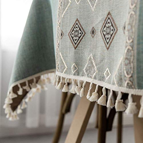 Deep Dream Tablecloth, Embroidered Table Cloth Cotton Linen Wrinkle Free Anti-Fading Tablecloths Washable Dust-Proof Table Cover for Kitchen Dinning Party, 55 x 102 Inch - Blue