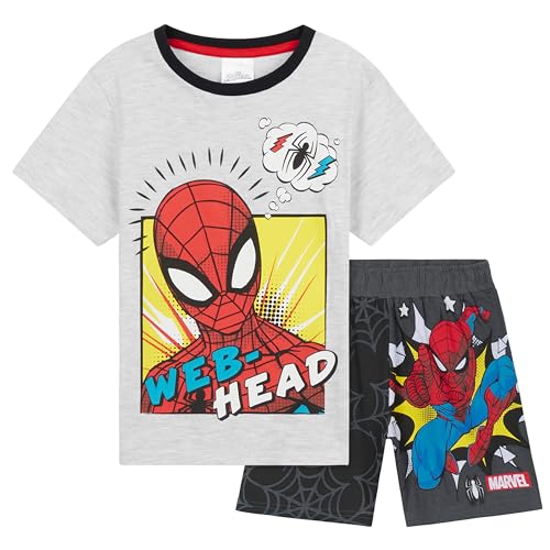 Marvel Cómodo Conjunto de Pijama Corto Superhéroes para Niños (Gris/Negro Spiderman, 3-4 Años)