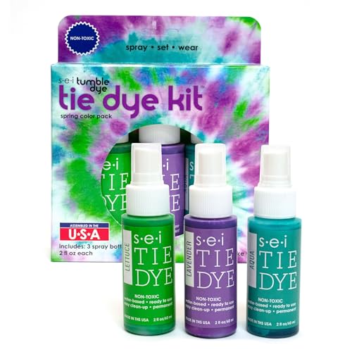 S.E.I. Spring Tie Dye Kit 3 Pack: Pre-Mixed Spray Tie Dye Kit, Easy-to-Use, Non-Toxic Fabric Dye in Aqua, Lavender, and Lettuce, Shake and Spray