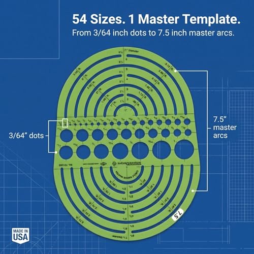 Image of ALVIN Circle Radius Master Template TD1202, Template for Artists, Architects, Design and Drafting, 3 /64th inch to 7.5 inch scale