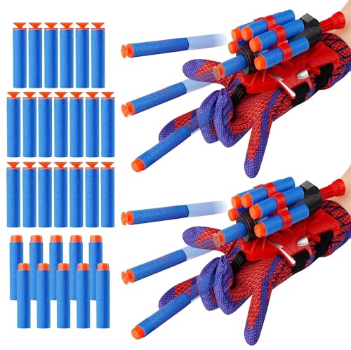 Spider Shooter Boys Girls Toy - 2023 Upgraded Web Shooters for Kids Super Hero Toys with Spider Gloves Launcher Wrist Toys Set 2 Kinds Soft Bullets for Boy Girl Age 3-14 Birthday Gifts 2Pcs