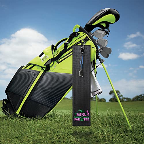 Geygie This Girl Know How To Par Tee Embroidered Golf Towels With Clip And Golf Brush With Retractable Extension Cord, Funny Golf Towel Gifts And Golf Accessories Set For Mom Women Golfers Golf Fan #TOP4