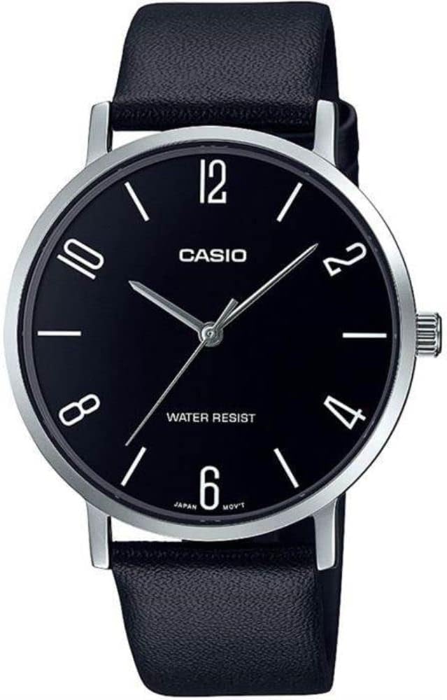 MTP-VT01L-1B2 Men's Minimalistic Black Dial Black Leather Band Analog Watch