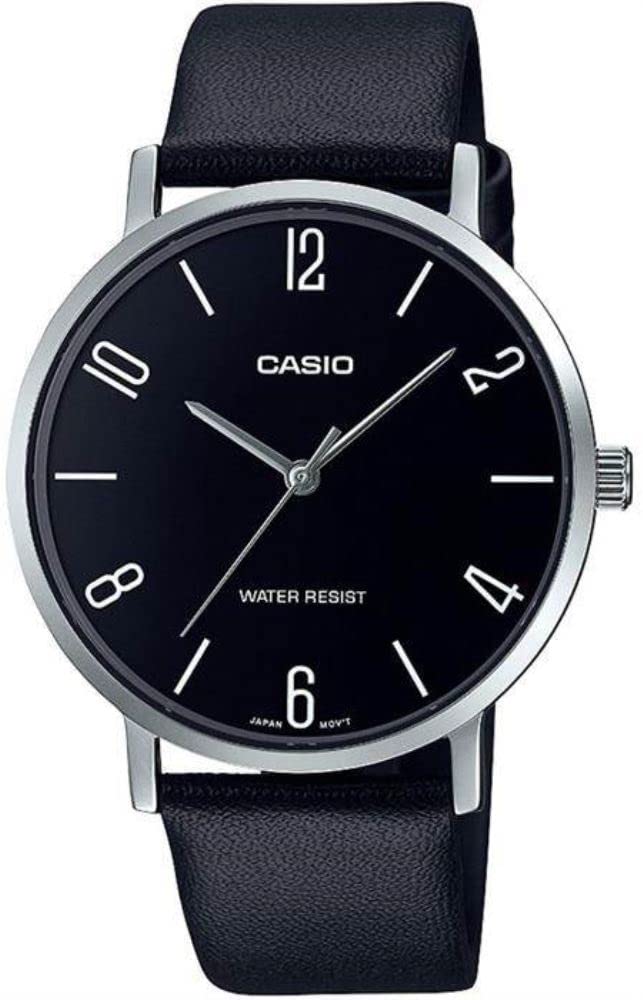 MTP-VT01L-1B2 Men's Minimalistic Black Dial Black Leather Band Analog Watch
