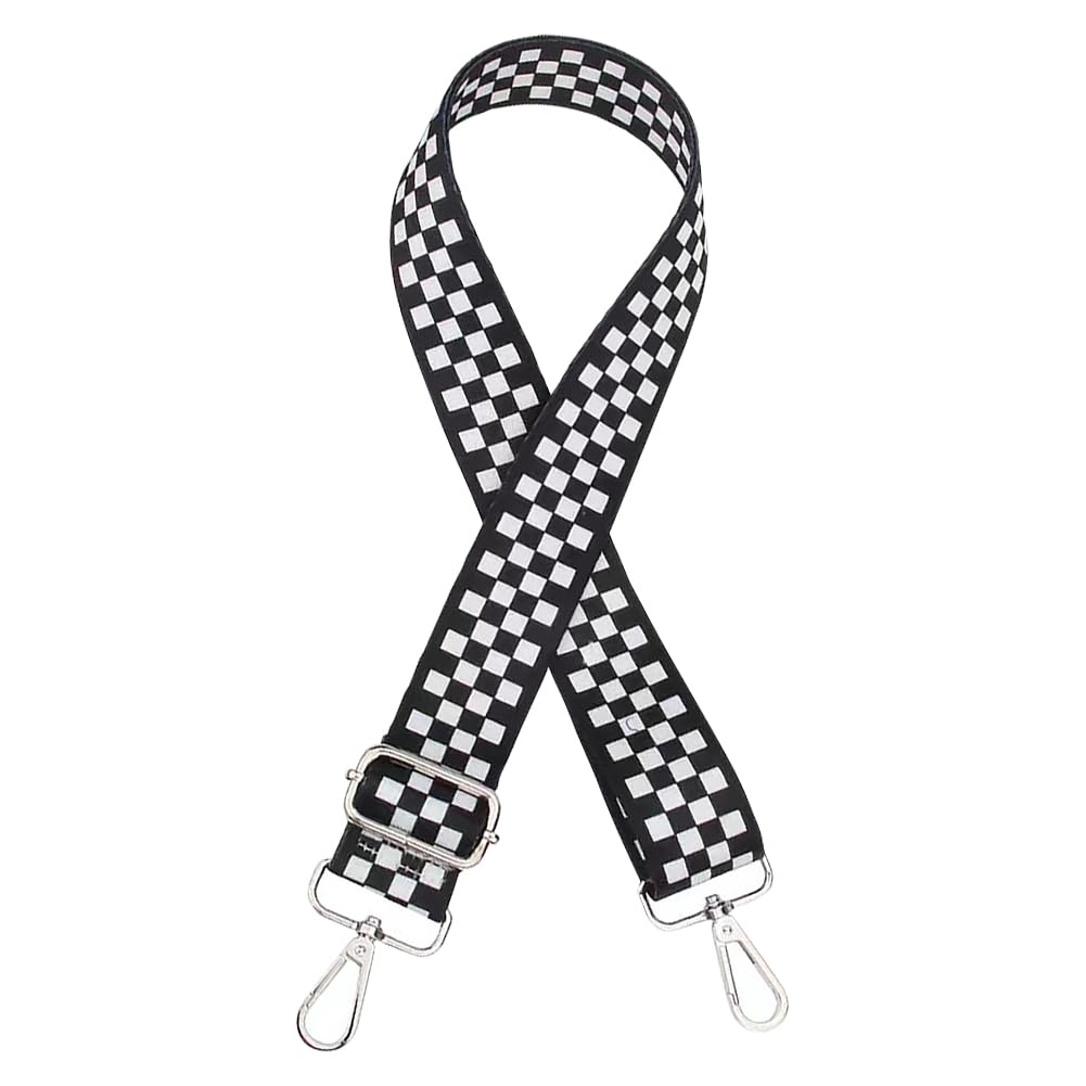 HugeDE 1.5 Inch Silver Buckle Purse Strap Checkered Canvas Bag Belt Crossbody Bag Replacement Strap Adjustable Handbag Shoulder Belt Wide Guitar Straps for Women