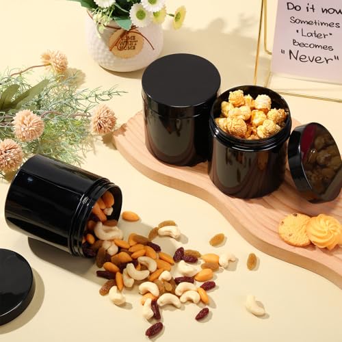 Image of Patelai 4 Pcs Plastic Jars Wide Mouth with Lids,16 Ounce,Pure Black