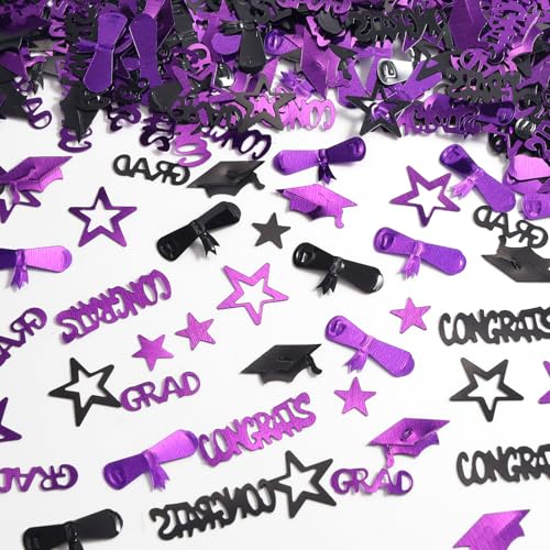 Image of Purple and Black Graduation Confetti 2026, 1000 Pcs Congrats Grad Confetti Class of 2026 Party Table Centerpiece for Graduation Party Decorations