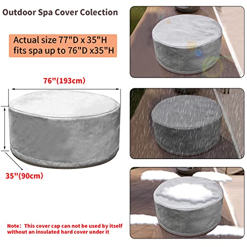 UCEDER Round Hot Tub Cover 170G Polyethylene Spa Cover Waterproof and UV Protection Hot Tub Sun Shield (76"(D) x35(H), Silver)