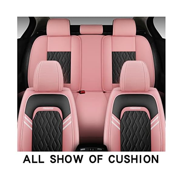 Zrona03 Leather Car Seat Covers for 5 Passengers Cars, Faux Leatherette Automotive Vehicle Cushions Covers, SUV Universal Fit Set for Auto Interior Accessories (Black & Pk) - Image 3