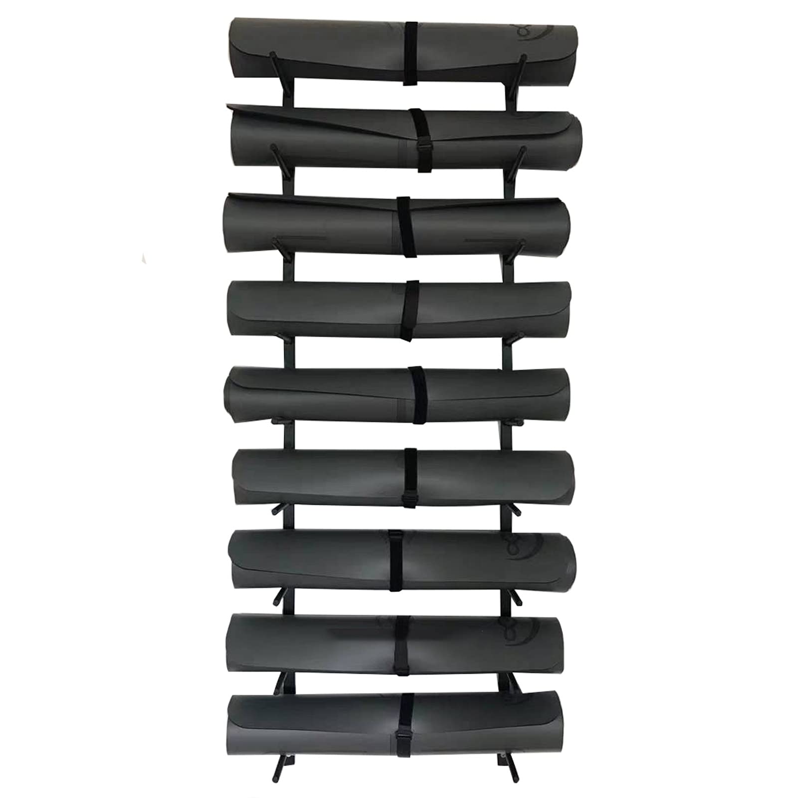 Wall Mount Metal Yoga Mat Rack, Multi-Layer Large-Capacity Column/Foam Roller Storage Stand, Gym/Home Yoga Mat Holder Stand Organizer (Color : Black, Size : 9 Tier)