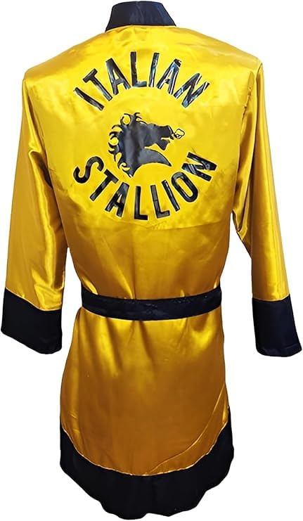 A&M Express Robe de boxe en satin jaune rocheux pour homme - Manches longues avec ceinture personnalisable