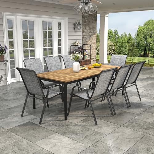 Image of Patio Chairs, Stackable Outdoor Dining Chairs for All Weather Textilene Fabric & Metal Frame, Outdoor Chairs Set for Backyard Deck Garden (Grey, Set of 8)