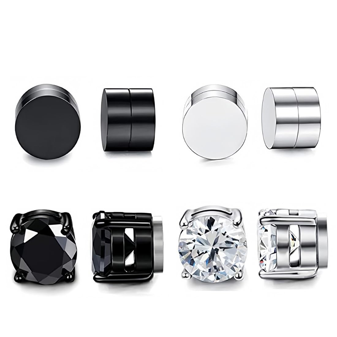 4 Paia Orecchini magnetici uomo, Clip per orecchini in zircone orecchini senza buco uomo 6mm