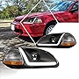 Compatible with 96-98 Honda Civic Headlight Assembly,LED DRL Tube+Projector,Black Housing Amber Corner