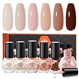 Modelones Nail Polish Set, 6 Colors Nude Pink Skin Tones Milky White Brown Mini Nail Polish Neutral Brown Quick Dry Nail Polish Kit All Seasons Easter Manicure DIY Salon Home Gifts for Women Girl